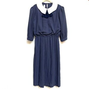 Navy Blue Checkered Dress with White Collar